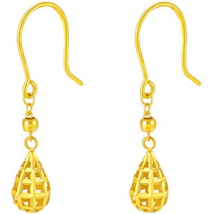 赛菲尔K黄金耳饰18K金水滴耳吊几何镂空耳钩蹦迪珠流苏耳坠送女友