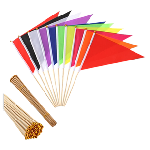 6号7号三角彩旗红旗实心竹竿小手拿摇旗指挥旗广告空白旗插泥土地标记工地红黄蓝绿粉白色旗定做彩印数码丝印