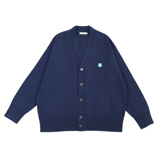 sanse针织开衫中性潮牌街头外套木棉花刺绣小花上衣