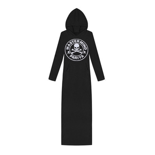 秋冬新款超长卫衣连衣裙女潮个性休闲印花连帽加厚套头卫衣裙长裙