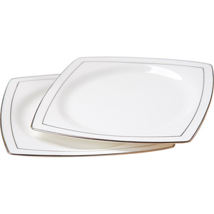 欧式骨瓷创意白金边盘子方形家用陶瓷西餐餐具银边菜盘牛排盘碟子