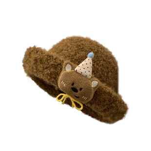 小熊羊羔毛绒渔夫帽女秋冬季韩版百搭显脸小可爱礼帽大头围盆帽子