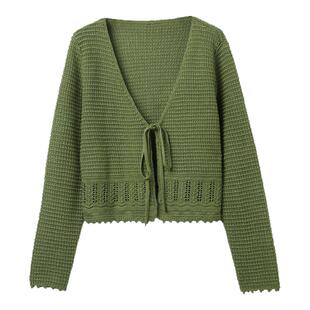 糖皮出品 仲夏之礼 天然质朴亚麻 精美镂空 夏季防晒外搭系带开衫