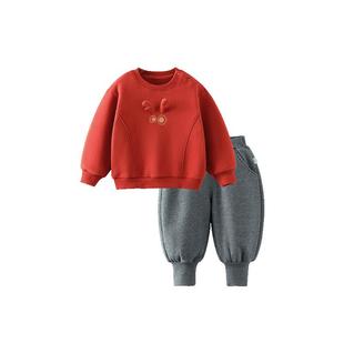 [一体绒抑菌发热]齐齐熊宝宝加绒套装男童加厚卫衣儿童新年拜年服