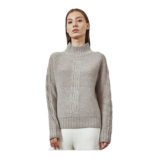 圣雪绒2020秋冬新品女高领针织复古绞花毛衣宽松慵懒风加厚羊绒衫