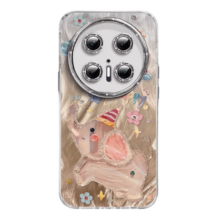 羽纱Happy小飞象适用华为mate70手机壳mate70pro+闪粉镜头膜硅胶壳mate80pro防摔mt70RS保护套男女70pro可爱