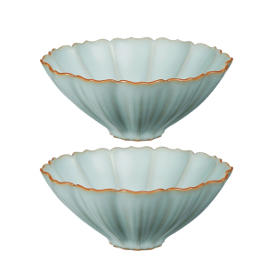 汝窑斗笠杯主人杯对杯景德镇仿古茶杯陶瓷礼盒装汝瓷品茗杯翠羽杯