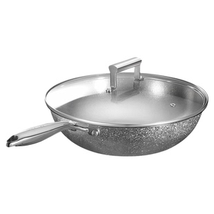 日本米悦无涂层钛锅不粘锅电陶炉燃气纯钛炒锅多功能家用炒菜32cm