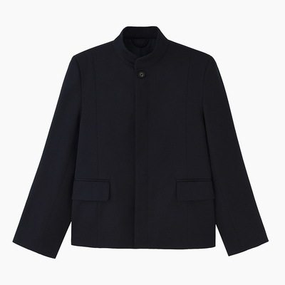 Herz藏青立领修身短款中山装西服