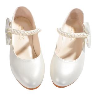 白色皮鞋女童公主玛丽珍鞋小白软底中大童礼服舞台演出儿童高跟鞋