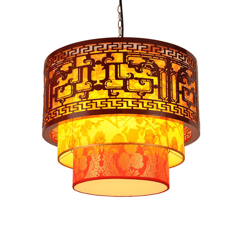 现代中式吊灯仿古餐厅客厅羊皮灯复古酒店茶楼阳台玄关圆形灯具