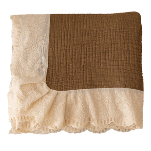 咖漫四层纱布花边盖毯全棉毛巾被纯棉透气午睡毯沙发毯空调毯子夏