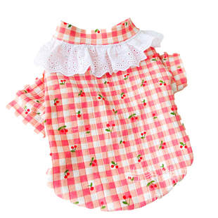 宠物衣服狗狗凉凉衣小草莓蕾丝花边大中小型犬透气蕾丝T恤打底衫