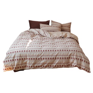 Tender| 法式复古红秋冬磨毛全棉四件套纯棉色织提花被套床上用品