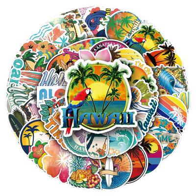 50张海滩夏威夷风景行李箱贴纸