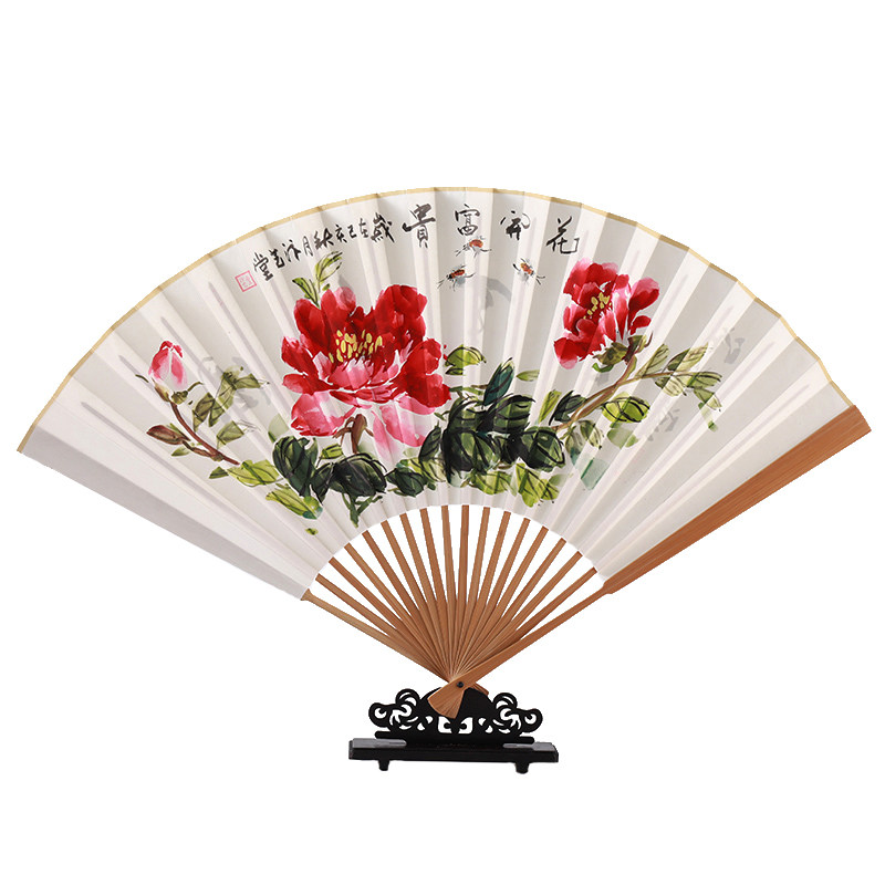 9寸手绘玉竹书画山水花卉扇子