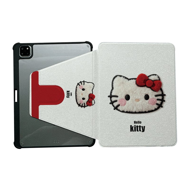 倚琪 白毛绒KT2025新款iPad10/9保护壳适用苹果air5/4/3透明8旋转10.2卡通Pro12.9/13亚克