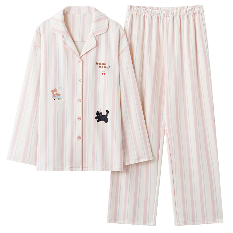 雅鹿纯棉情侣睡衣春秋家居服套装