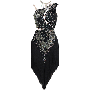 2026新款拉丁舞比赛服装桑巴女式流苏连衣裙专业黑色艺考花服solo