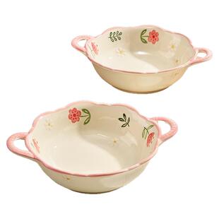 陶瓷双耳汤碗家用2026新款高颜值釉下彩大碗螺蛳粉碗泡面碗大汤盆