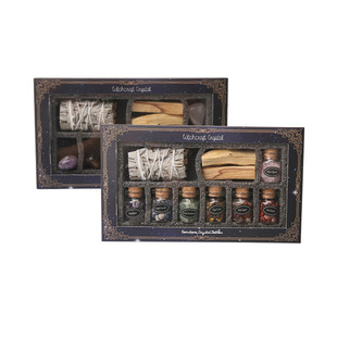 香薰白鼠尾草秘鲁圣木七色水晶原石碎石瓶套装空间净化能量冥想