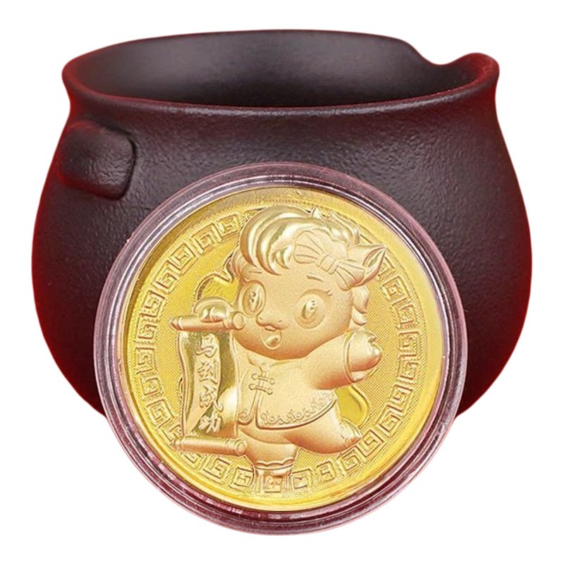 薄款仿金箔金色卡通长马到成功币
