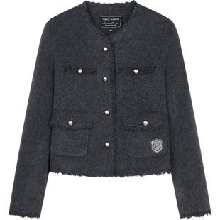 TeenieWeenie小熊女毛呢西装秋冬款时尚气质优雅贴布绣双面呢外套