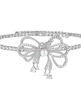 【精选礼物】MOH动物絮语系列天鹅舞缎带项链蝴蝶结水晶珍珠颈圈