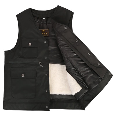 多口袋真皮休闲v休闲马甲
