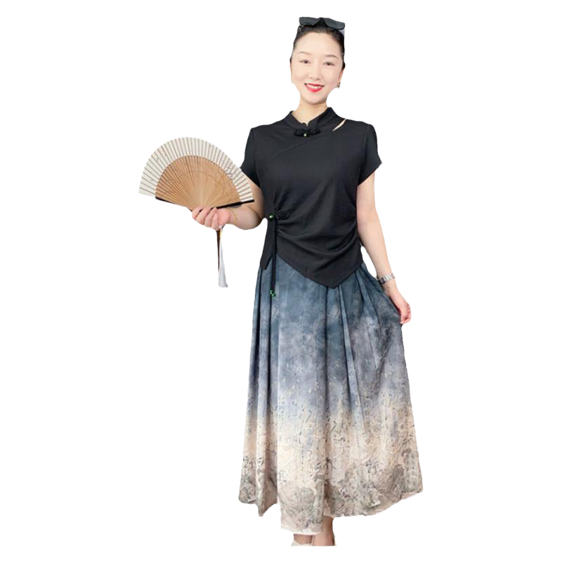 中年妈妈夏装新中式两件套裙子