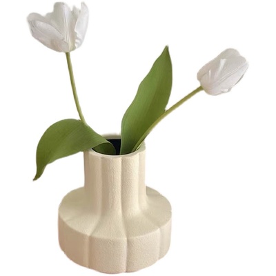 奶油白色陶瓷乐高花瓶桌面摆件