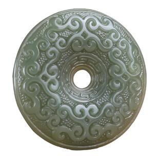 青山玉业新疆和田玉花纹祥云平安扣吊坠青白玉和氏璧挂件天然玉项