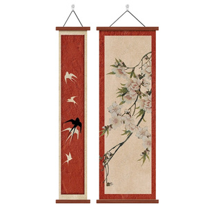 新中式花鸟燕归来玄关装饰画红色喜庆走廊过道背景墙挂画双联壁画