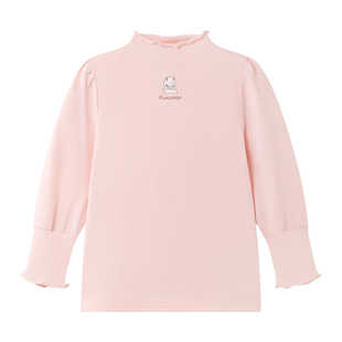 全棉时代儿童t恤打底衫女童纯棉白色长袖T恤花边领简约打底长袖