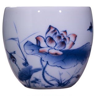 茶杯陶瓷主人杯大号单杯粉彩瓷釉下彩高端茶具荷花牡丹花景德镇制