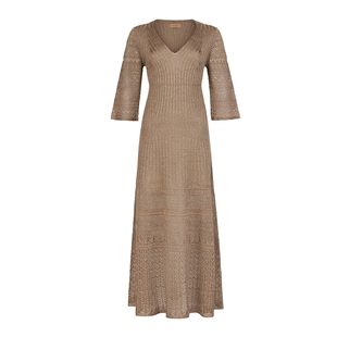 FALCONERI女士优雅V领纹理短袖长裙连衣裙DAM482B