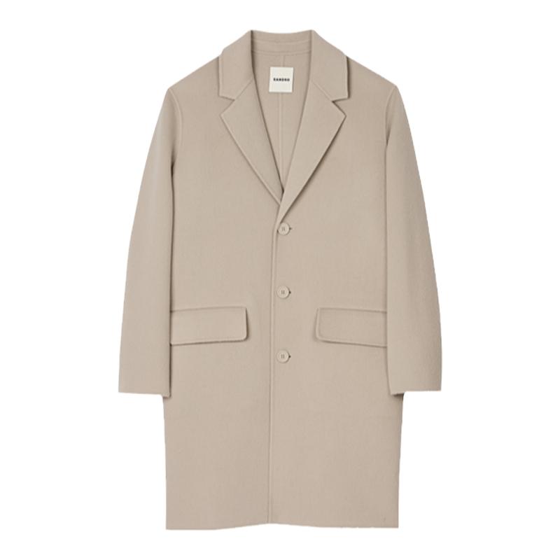 SANDRO Outlets秋冬男装法式气质时尚绵羊毛平驳领大衣毛呢外套