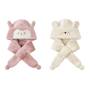 尼多熊儿童帽子厚可爱帽围一体帽男女宝宝毛绒帽保暖婴儿帽子冬季