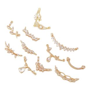 14K包金保色微镶锆石水滴树叶双吊连接吊坠手工DIY手链搭配链接棒