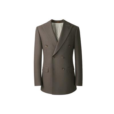 【骑兵斜纹】吉约蒙双排扣西服男套装棕色正装结婚新郎西装礼服