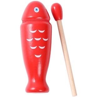 幼儿园奥尔夫木鱼打击乐器教具音乐鱼梆子响筒红色木鱼蛙鸣筒胡刮