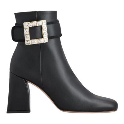 RogerVivier/罗杰维维亚女士靴子裸靴小牛皮罗缎水晶搭扣包覆新款