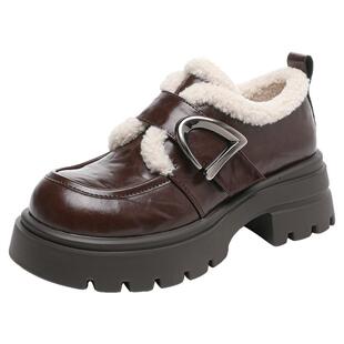 星期六乐福鞋女款2025冬季加绒保暖真皮小皮鞋增高软底巨好看棉鞋