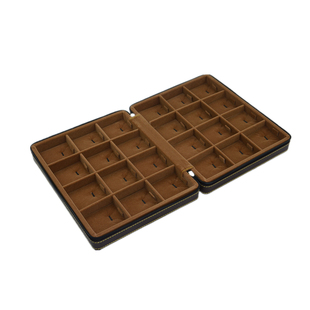 首饰展示盒金银翡翠天珠戒指项链吊坠收纳便携对折方形拉链包咖色