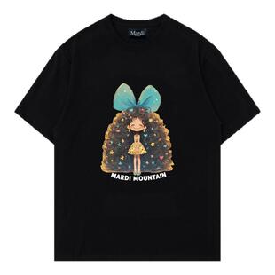 官方授权 Mardi Mountain韩国正品2026宽松型T恤男女短袖印花少女