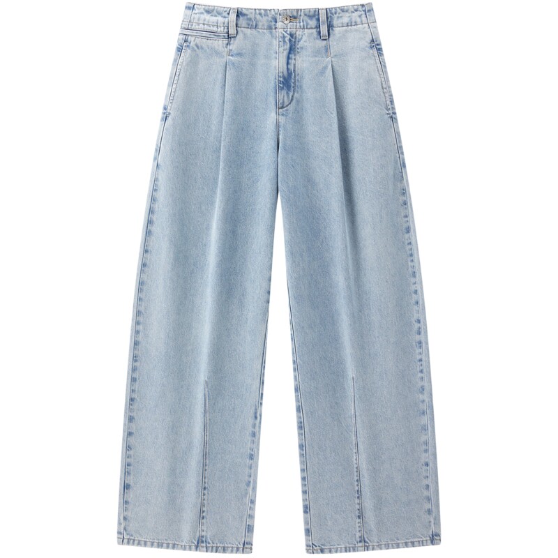 太平鸟高腰阔腿弯刀牛仔裤26夏新款梨型显瘦不褪色原牛杨桃牛仔裤