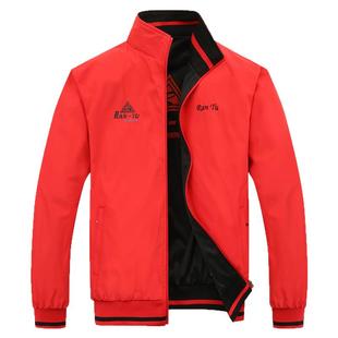 春秋新款男式运动休闲外套青年双面穿立领薄款夹克大红中国红衣服