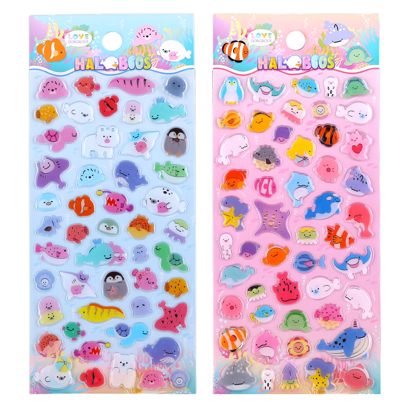 海洋动物烫银3d立体水晶贴画sticker地底小丑鱼鲸鱼魔鬼鱼小贴纸