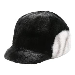 真水貂毛帽子男冬天保暖护耳加厚皮草帽中老年皮貂皮棒球鸭舌帽女