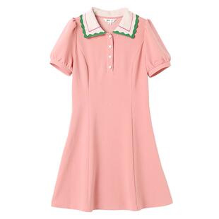 zklin旗舰店可爱甜美polo领藕粉色连衣裙女高级感学院风夏小个子